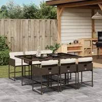 Set da Pranzo da Giardino 7pz con Cuscini in Polyrattan Marrone 3278036