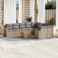 Set Divano da Giardino 10 pz con Cuscini Beige in Polyrattan 3224281