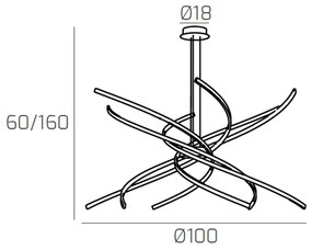 Sospensione Moderna Tornado Alluminio Bianco Led 88W D.100Cm Luce Calda