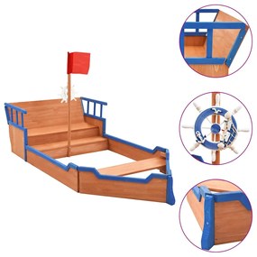 Sabbiera Nave Dei Pirati İn Legno Di Abete 190x94,5x101 Cm /