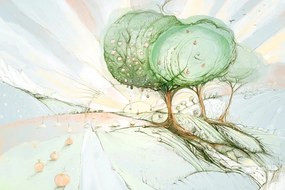 Quadro su tela – Alberi su campo pastello