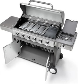 Barbecue a Gas GPL 6 Fuochi + 1 Fornello Laterale Ompagrill Indianapolis 7/B in Acciaio Inox...