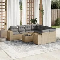 Set Divano da Giardino 9 pz con Cuscini Beige in Polyrattan 3254696