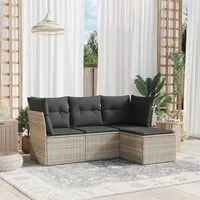 Set Divano da Giardino 4pz con Cuscini Grigio Chiaro Polyrattan 3249381