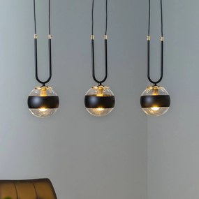 EMIBIG LIGHTING Lampada a sospensione Linear, nero/trasparente, 3 luci