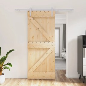 Porta Scorrevole Con Set Hardware 85x210 Cm Legno Massello Pino /