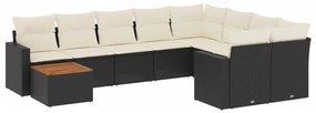 Set divani da giardino 10pz con cuscini in polyrattan nero