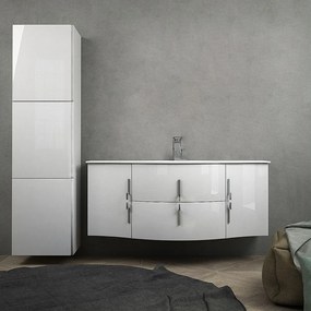 Mobile da bagno Praga 140 bianco lucido cm con vasca centrale sospeso con colonna da 170 cm