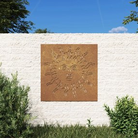 Decorazione Muro Da Giardino 55x55 Cm Sole İn Acciaio Corten /