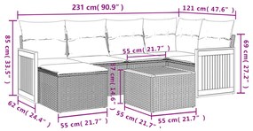 Set divani da giardino 7 pz con cuscini grigio in polyrattan