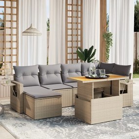 Set divani da giardino 7 pz con cuscini beige in polyrattan