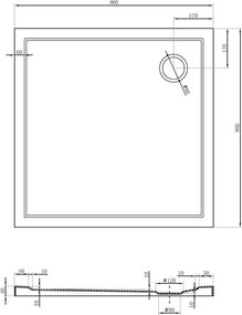 Mexen Flow piatto doccia quadrato slim 90 x 90 cm, bianco lucido - 46S109090