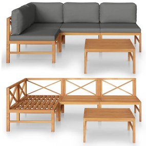 Set divani da giardino 5pz cuscini grigi legno massello di teak
