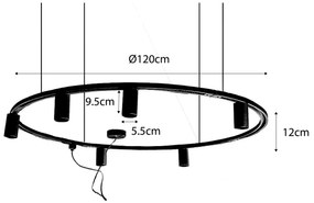 Sistema di illuminazione a binario sospeso moderno con 6 faretti bianchi monofase GU10 50 mm - Iconic Ruby Honey