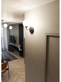 Applique Moderna 1 Luce Susanoo In Acciaio Nero E Vetro A Sfera Bianco