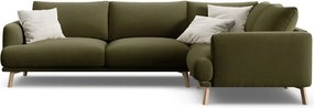 Divano angolare verde (con penisola a destra/a L) con rivestimento in velluto Naomi – Micadoni