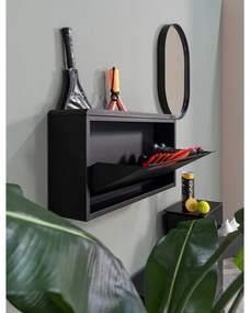 Scarpiera nera in metallo con ante ribaltabili/da parete 76x38x18 cm Sportiva – Spinder Design