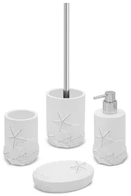 Set accessori bagno 4 pezzi da appoggio in resina bianco con decoro marino Coral