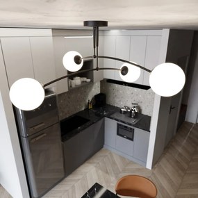 Lampadario a Sospensione in Acciaio e Vetro PREGOS 4 Nero/Bianco 4xE14