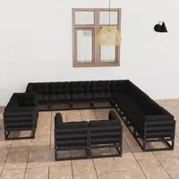 Set Divani da Giardino 13 pz con Cuscini Massello di Pino Nero 3077018