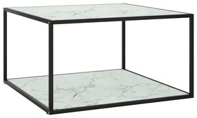 Tavolino Da Salotto Nero Con Vetro Marmo Bianco 90x90x50 Cm /
