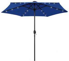 Ombrellone con Luci a LED e Palo Alluminio 270 cm Azzurro 47359