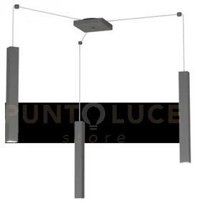 Square tube sospensione 3 luci grigio antracite cavo cm.250 con bas...