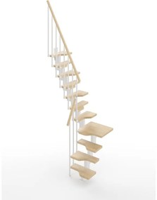 Scala a rampa passo giapponese Bria IRIS, larghezza 60 cm, struttura in acciaio bianco, gradini in legno faggio, colore faggio