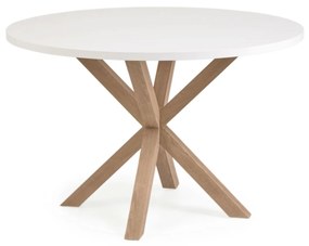 Kave Home - Tavolo rotondo Argo di melammina finitura bianca e gambe in acciaio effetto legno Ã˜ 120 cm