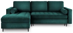 Divano letto angolare in velluto verde petrolio, angolo sinistro Santo - Milo Casa