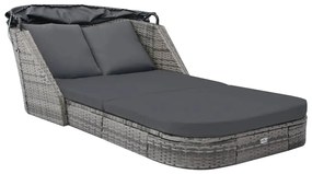 Lettino Prendisole Con Baldacchino İn Polyrattan Antracite /
