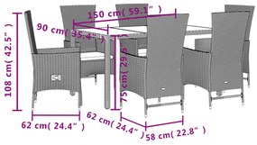 Set da pranzo da giardino 7 pz con cuscini beige in polyrattan