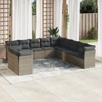 Set Divani da Giardino 11 pz con Cuscini in Polyrattan Grigio 3249719