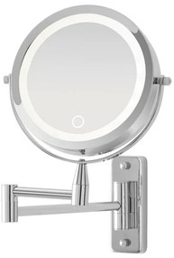 Specchio per trucco con luce LED e braccio orientabile in acciaio cromo