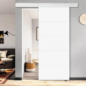 Porta scorrevole Dione in mdf bianco, L 92.5 x H 211.5 cm, con binario Atelier bianco Reversibile
