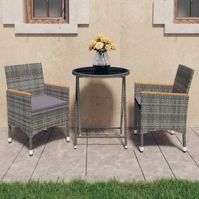Set Bistrot Giardino 3 Pz Polyrattan E Vetro Temperato Grigio /