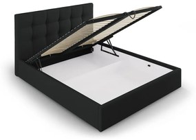 Letto matrimoniale imbottito nero con contenitore con griglia 180x200 cm Nerin - Mazzini Beds