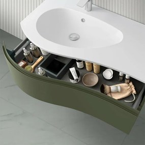 Mobile bagno sospeso 90 cm Melody verde bosco con vasca a sinistra
