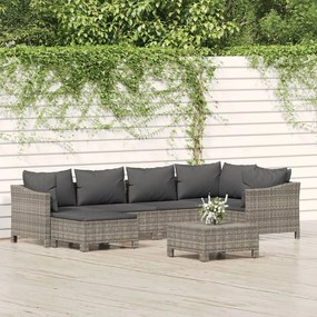 Set divani da giardino 7 pz con cuscini in polyrattan grigio