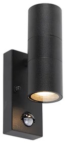 Lampada da parete per esterni nera a 2 luci con sensore di movimento IP44 - Duo