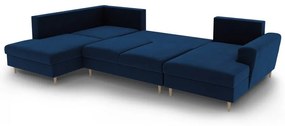 Divano angolare blu allungabile e con contenitore (con penisola a sinistra/a U) con rivestimento in velluto Kyoto – Cosmopolitan Design