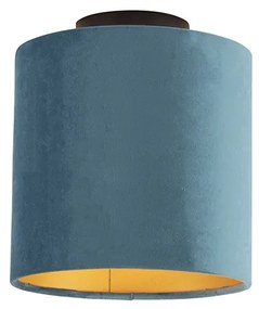 Lampada da soffitto con paralume in velluto blu con oro 20 cm - Nero combinato