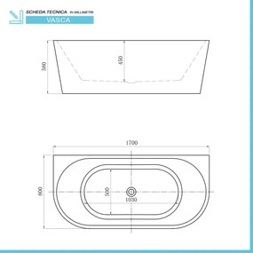 Vasca da bagno a parete 80x170 cm scarico incluso Arya