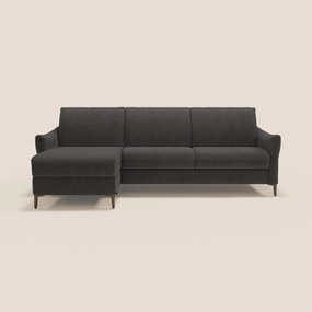 Dalia divano letto angolare con materasso alto 18 cm piedini alti e penisola contenitore in tessuto smacchiabile T17