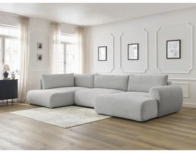 Divano angolare in grigio chiaro allungabile (con penisola a destra/a forma di "U") con rivestimento in velluto a coste Lucien – Bobochic Paris