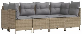 Set divano da giardino 5 pz con cuscini beige in polyrattan