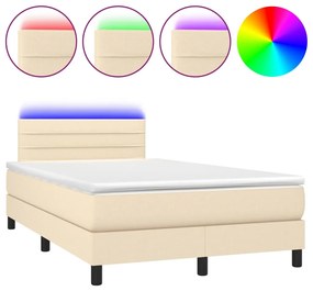 Letto a Molle con Materasso e LED Crema 120x190 cm in Tessuto