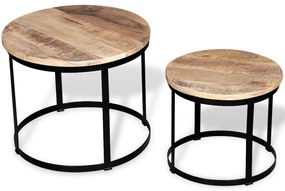 Tavolini Da Salotto 2 Pz Tondi Legno Grezzo Di Mango 40cm/50cm /