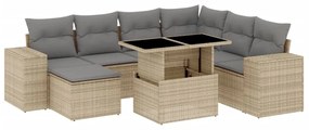 Set divano da giardino 8 pz con cuscini beige in polyrattan