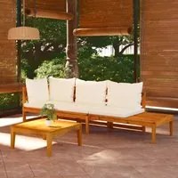 Set Divani Giardino 3 pz Cuscini Bianco Crema in Legno d'Acacia 3087272